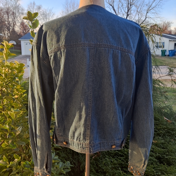 Size SMALL/MEDIUM/LARGE 80s/90s Jeweled Bedazzled Crop Denim Jacket - Picture 3 of 11